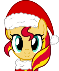 Size: 6979x8464 | Tagged: safe, artist:pink1ejack, sunset shimmer, pony, unicorn, g4, absurd resolution, cute, female, hat, looking at you, mare, santa hat, shimmerbetes, simple background, smiling, solo, transparent background, vector