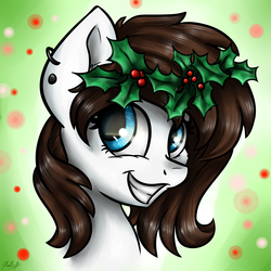Size: 3024x3024 | Tagged: safe, artist:gaelledragons, oc, oc only, oc:starry arrow, earth pony, pony, bust, female, flower, flower in hair, high res, holly, mare, portrait, solo