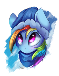 Size: 700x900 | Tagged: safe, artist:tangomangoes, rainbow dash, pony, g4, bust, clothes, female, looking up, portrait, scarf, solo, winter outfit