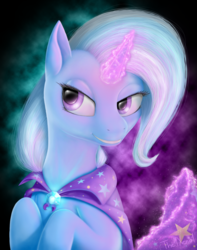 Size: 600x760 | Tagged: safe, artist:the1xeno1, trixie, pony, unicorn, g4, female, glowing horn, horn, magic, mare, solo, trixie's cape