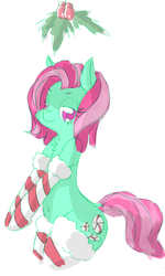 Size: 1200x2000 | Tagged: safe, artist:dragoncircle, minty, g3, christmas, clothes, cute, female, festive, holly, holly mistaken for mistletoe, pose, sexy, sketchy, socks, solo, striped socks