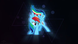 Size: 1191x670 | Tagged: safe, artist:blackgryph0n, artist:drakesparkle44, rainbow dash, pegasus, pony, g4, female, mare, solo, spread wings, triangle, vector, wallpaper