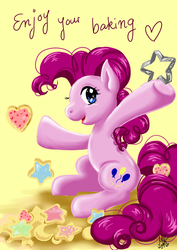 Size: 600x848 | Tagged: safe, artist:mana-kyusai, pinkie pie, earth pony, pony, g4, cookie, cookie cutter, female, food, solo