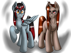 Size: 2000x1500 | Tagged: safe, artist:anonimusnekomus, oc, oc only, oc:anya slaughter, oc:aslaug slaughter, pony, duo, looking at you, piercing, simple background, transparent background