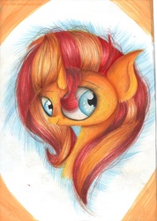 Size: 825x1159 | Tagged: safe, artist:emi-288, sunset shimmer, pony, g4, bust, female, portrait, solo, traditional art