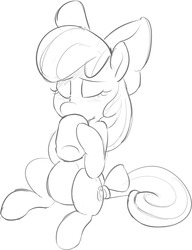 Size: 1280x1665 | Tagged: safe, artist:zapplebow, apple bloom, earth pony, pony, g4, chocolate, cutie mark, drinking, eyes closed, female, food, hot chocolate, monochrome, sitting, solo, the cmc's cutie marks