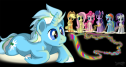 Size: 2550x1370 | Tagged: safe, artist:lostinthetrees, applejack, fluttershy, pinkie pie, rainbow dash, rarity, twilight sparkle, oc, alicorn, pony, unicorn, g4, magic, male, mane six, stallion, twilight sparkle (alicorn), unshorn fetlocks