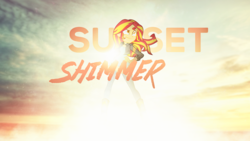 Size: 1920x1080 | Tagged: safe, artist:divideddemensions, artist:seahawk270, sunset shimmer, equestria girls, friendship games, g4, cocky, epic, female, sky, solo, vector, wallpaper