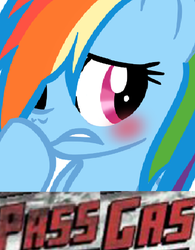 Size: 370x475 | Tagged: safe, rainbow dash, pony, g4, blushing, expand dong, exploitable meme, fart, fart joke, female, meme, solo