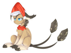 Size: 1558x1153 | Tagged: safe, artist:clefficia, oc, oc only, pony, clothes, hat, santa hat, scarf, simple background, sitting, solo, transparent background