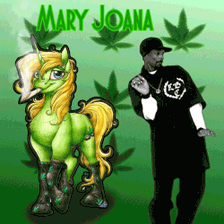 Size: 500x500 | Tagged: safe, artist:lupiarts, oc, oc:mary joana, human, pony, unicorn, animated, clothes, drug use, drugged, drugs, female, gif, irl, irl human, joint, mare, marijuana, photo, smoke weed everyday, snoop dogg, socks, solo