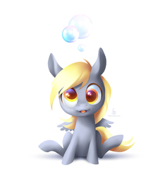 Size: 1500x1600 | Tagged: safe, artist:nekiw, derpy hooves, pegasus, pony, g4, bubble, female, looking at you, mare, simple background, solo, white background