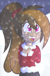 Size: 1024x1575 | Tagged: dead source, safe, artist:wubcakeva, oc, oc only, oc:cupcake slash, equestria girls, g4, clothes, equestria girls-ified, happy, open mouth, pants, snow, snowfall, solo, winter outfit