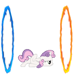 Size: 512x512 | Tagged: safe, sweetie belle, pony, g4, animated, bored, female, gif, now you're thinking with portals, perfect loop, portal, portal (valve), scootie belle, simple background, solo, transparent background