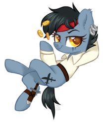 Size: 2324x2773 | Tagged: safe, artist:hawthornss, oc, oc only, oc:keelhaul, earth pony, pony, bits, clothes, ear fluff, ear piercing, earring, high res, jewelry, knife, looking at you, piercing, scar, simple background, smiling, solo, transparent background