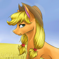 Size: 1024x1024 | Tagged: safe, artist:evakulisreal, applejack, earth pony, pony, g4, female, grass stalk, mouth hold, pigtails, solo, straw, straw in mouth, twintails