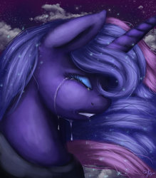 Size: 800x914 | Tagged: safe, artist:eternalsubscriber, princess luna, pony, g4, bust, crying, eyes closed, female, frown, gritted teeth, night, portrait, sad, solo, stars