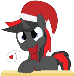 Size: 2000x2046 | Tagged: safe, artist:mintysketch, oc, oc only, pony, unicorn, bow, hat, high res, minty's christmas ponies, santa hat, solo, speech bubble