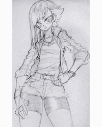 Size: 800x1000 | Tagged: safe, artist:kaikoinu, limestone pie, human, g4, belt, clothes, female, humanized, looking at you, sketch, solo, traditional art