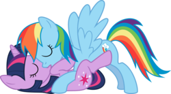 Size: 1951x1080 | Tagged: safe, artist:algonquinmaniac, rainbow dash, twilight sparkle, pegasus, pony, unicorn, g4, .svg available, eyes closed, female, kiss on the lips, kissing, lesbian, mare, on back, ship:twidash, shipping, simple background, spread wings, transparent background, vector, wings
