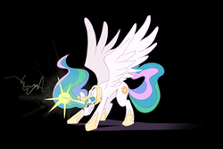 Size: 1350x900 | Tagged: safe, artist:furfragged, princess celestia, alicorn, pony, g4, crying, female, glowing horn, horn, solo
