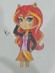 Size: 1224x1632 | Tagged: safe, artist:brianchoobrony-artie, sunset shimmer, equestria girls, g4, cutie mark, female, ponied up, solo, traditional art