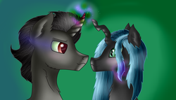 Size: 5112x2928 | Tagged: safe, artist:funny-arts, king sombra, queen chrysalis, pony, g4, duo, high res, male, ship:chrysombra, shipping, straight