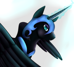 Size: 1000x900 | Tagged: safe, artist:aluvva, nightmare moon, pony, g4, female, glowing horn, horn, smiling, solo