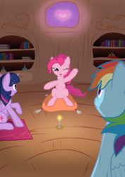 Size: 5000x7068 | Tagged: safe, artist:farglider, pinkie pie, rainbow dash, twilight sparkle, alicorn, pony, g4, absurd resolution, candle, sitting, trio, twilight sparkle (alicorn)