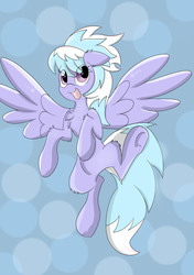 Size: 2456x3484 | Tagged: safe, artist:meowmavi, cloudchaser, pony, g4, chest fluff, female, floppy ears, flying, high res, open mouth, smiling, solo, underhoof