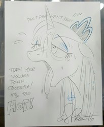 Size: 1048x1280 | Tagged: safe, artist:andypriceart, princess luna, pony, female, sexy, solo, sweat, tongue out, traditional art