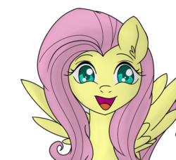 Size: 621x567 | Tagged: safe, artist:fluttershy-wins, fluttershy, pony, g4, bust, cute, female, happy, looking at you, portrait, shyabetes, simple background, smiling, solo, spread wings, white background