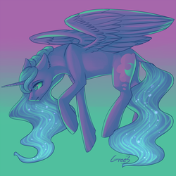 Size: 2000x2000 | Tagged: safe, artist:gree3, princess luna, alicorn, pony, g4, color porn, dock, female, flying, gradient background, high res, limited palette, solo