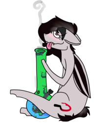 Size: 689x869 | Tagged: safe, artist:cyn-ner, oc, oc only, oc:sickle cell, pony, blushing, bong, drug use, drugs, high, narcotics, simple background, solo, tongue out, transparent background