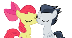 Size: 938x491 | Tagged: safe, artist:rozyfly10, apple bloom, rumble, earth pony, pegasus, pony, g4, colt, cute, cutie mark, duo, eyes closed, female, filly, foal, kiss on the lips, kissing, kissy face, love, male, rumbloom, shipping, simple background, straight, the cmc's cutie marks, transparent background