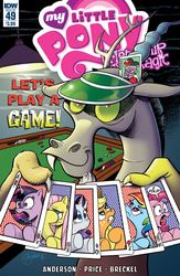 Size: 864x1328 | Tagged: safe, artist:andypriceart, idw, applejack, discord, fluttershy, pinkie pie, rainbow dash, rarity, spike, twilight sparkle, alicorn, pony, chaos theory (arc), g4, spoiler:comic, spoiler:comic49, accord (arc), cover, in all disorder a secret order, mane six, part the second: in all chaos there is a cosmos, playing card, poker, twilight sparkle (alicorn)
