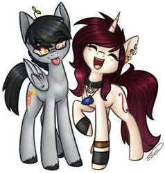 Size: 609x639 | Tagged: safe, artist:doekitty, oc, oc only, oc:hazel, pegasus, pony, unicorn, collar, female, glasses, happy, mare, piercing, simple background, tongue out, transparent background
