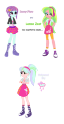 Size: 696x1347 | Tagged: safe, artist:berrypunchrules, lemon zest, sunny flare, oc, oc:hollywood sky, equestria girls, g4, fusion, fusion:lemon zest, fusion:lemonflare, fusion:sunny flare, simple background, third eye, white background