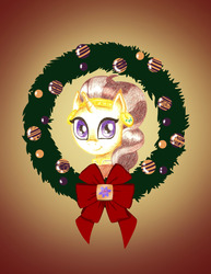 Size: 1280x1656 | Tagged: safe, artist:flutterluv, saffron masala, pony, g4, christmas, christmas wreath, female, solo