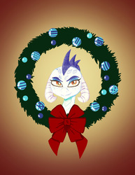 Size: 1280x1656 | Tagged: safe, artist:flutterluv, princess ember, dragon, g4, christmas, christmas wreath, female, solo