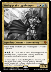 Size: 375x523 | Tagged: safe, artist:limreiart, editor:mordekaiserhuehuehue, oc, oc only, oc:littlepip, pony, unicorn, fallout equestria, black and white, card, clothes, fanfic, fanfic art, female, grayscale, jumpsuit, magic the gathering, mare, monochrome, pipbuck, solo, vault suit