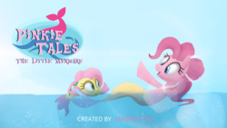 Size: 1920x1080 | Tagged: safe, artist:opticspectrum, fluttershy, pinkie pie, earth pony, fish, mermaid, merpony, pony, g4, ariel, duo, fishified, flounder (the little mermaid), floundershy, flutterfish, jewelry, looking at each other, mermaidized, necklace, partiel, pinkie tales, species swap, the little mermaid