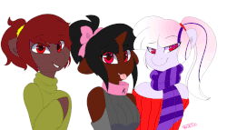 Size: 1280x731 | Tagged: safe, artist:kikiluv, oc, oc only, oc:blood blossom, oc:fabulous jin, anthro, animated, arm hooves, blinking, clothes, femboy, gif, male, ponytail, sweater, trio