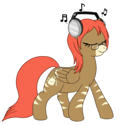 Size: 1603x1687 | Tagged: safe, artist:steelph, oc, oc only, oc:arisu, pegasus, pony, eyes closed, female, glasses, headphones, music notes, simple background, solo, transparent background, walking
