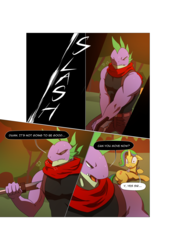 Size: 3541x5016 | Tagged: safe, artist:gashiboka, spike, oc, pony, comic:recall the time of no return, g4, absurd resolution, comic, sword, tree, weapon