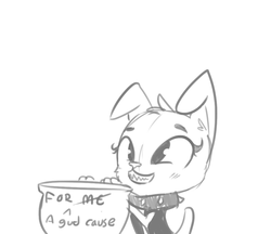 Size: 935x807 | Tagged: safe, artist:tjpones, oc, oc only, oc:didi, diamond dog, blatant lies, blushing, charity, collar, crossed out, diamond dog oc, female, female diamond dog, grayscale, grin, monochrome, seems legit, simple background, smiling, solo, text, white background