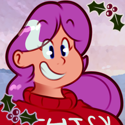 Size: 600x600 | Tagged: safe, artist:secretgoombaman12345, diamond tiara, human, ask chubby diamond, g4, christmas, chubby, clothes, female, grin, holly, humanized, icon, smiling, solo, sweater, winter