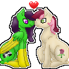 Size: 100x100 | Tagged: safe, artist:anxiouslilnerd, roseluck, oc, oc:camoflage cat, pegasus, pony, g4, canon x oc, neon, pixel art, shipping, simple background, transparent background