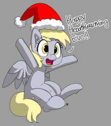 Size: 4481x5076 | Tagged: safe, artist:pabbley, derpy hooves, pegasus, pony, g4, absurd resolution, belly button, dialogue, female, happy, hat, mare, open mouth, santa hat, simple background, sitting, solo, underp