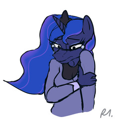 Size: 1280x1358 | Tagged: safe, artist:bluecoffeedog, princess luna, anthro, g4, crying, female, shy, simple background, solo, white background